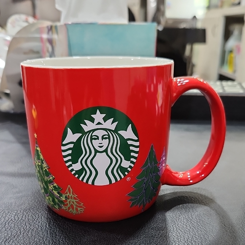 STARBUCKS CERAMIC RED HOLIDAY MUG